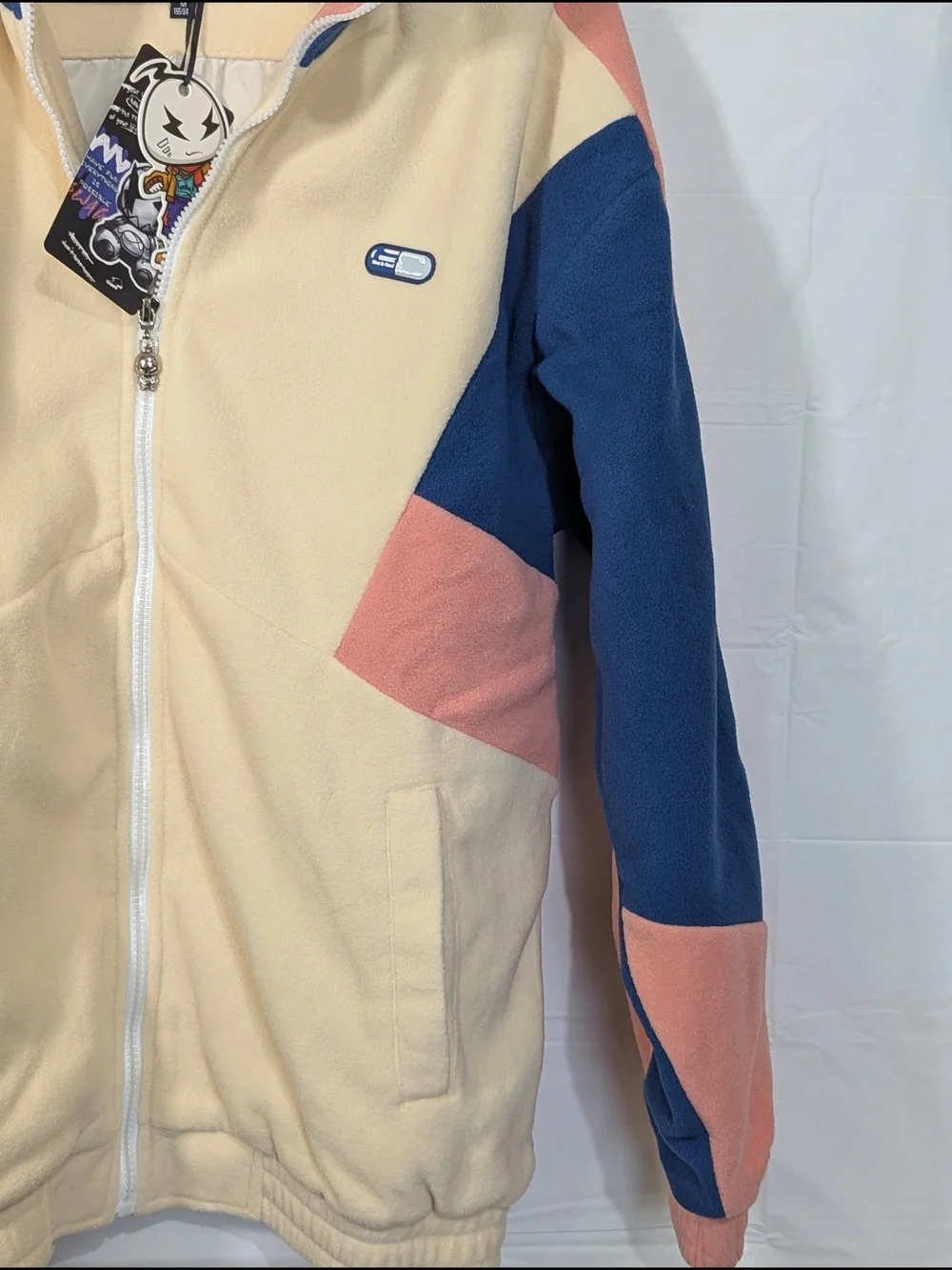 NWT Genanx Oversized Colorblock Fleece Jacket Size M Cream Pink Blue Y2K Streetw